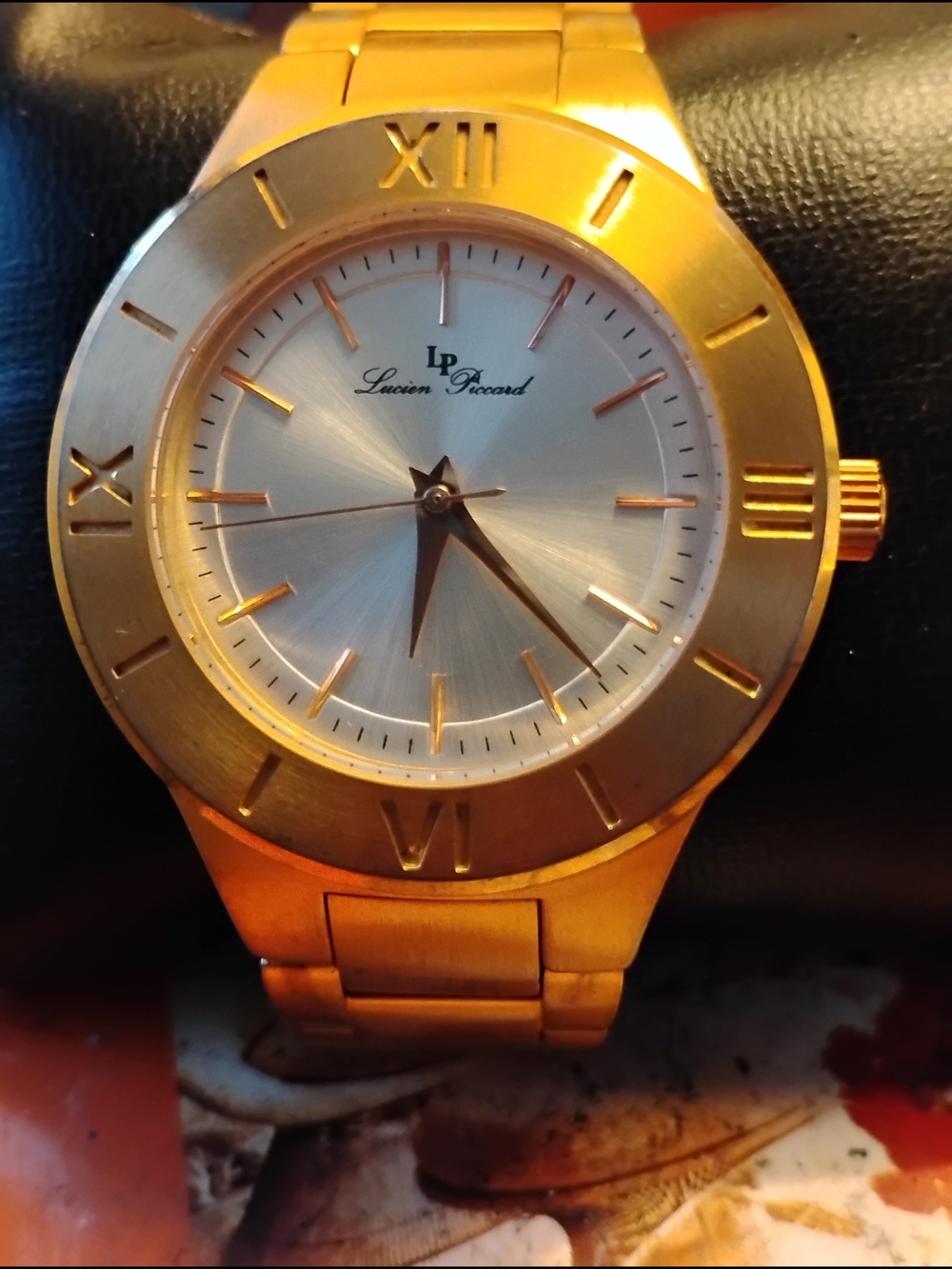 Lucien Piccard Gold-Tone Watch with Silver Sunburst Dial